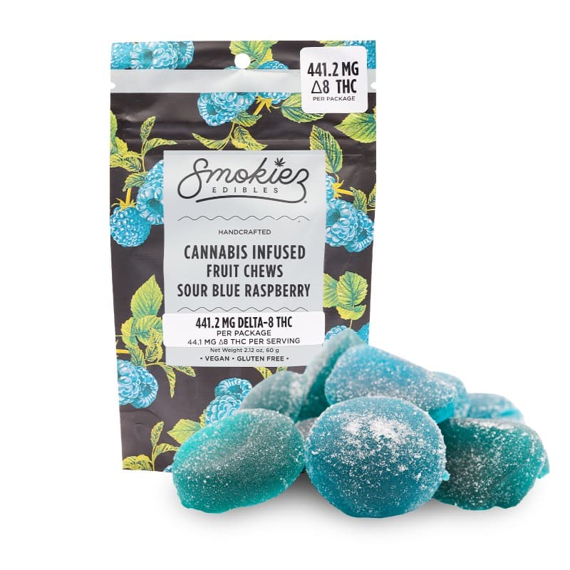 Sour Blue Raspberry Fruit Chews (440mg) | Delta 8