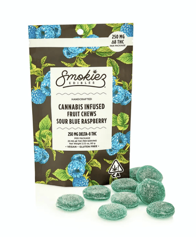 Sour Blue Raspberry Fruit Chews (250mg) | Delta 8