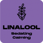 a purple background with the words linalool seeding calming.