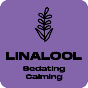 a purple background with the words linalool seeding calming.