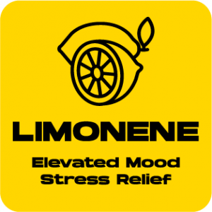 a yellow square with the words limoonene elevated mood stress relief.