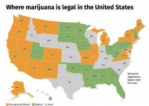 Legal status of Medicinal vs. Recreational Cannabis across the United States