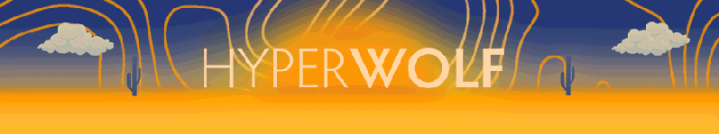 a yellow and blue background with the words hyperwolf on it.