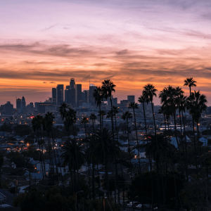 LA skyline at sunset
