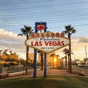 Las Vegas sign pictured at golden hour