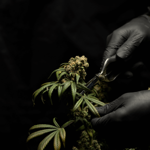 Person harvesting a marijuana plant