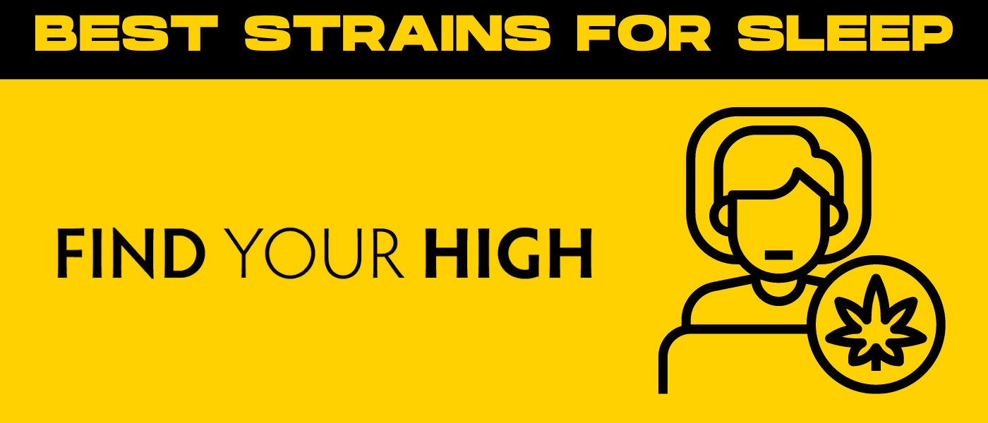 black and yellow banner that says 'best strains for sleep'