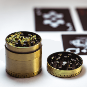 Cannabis buds in a grinder