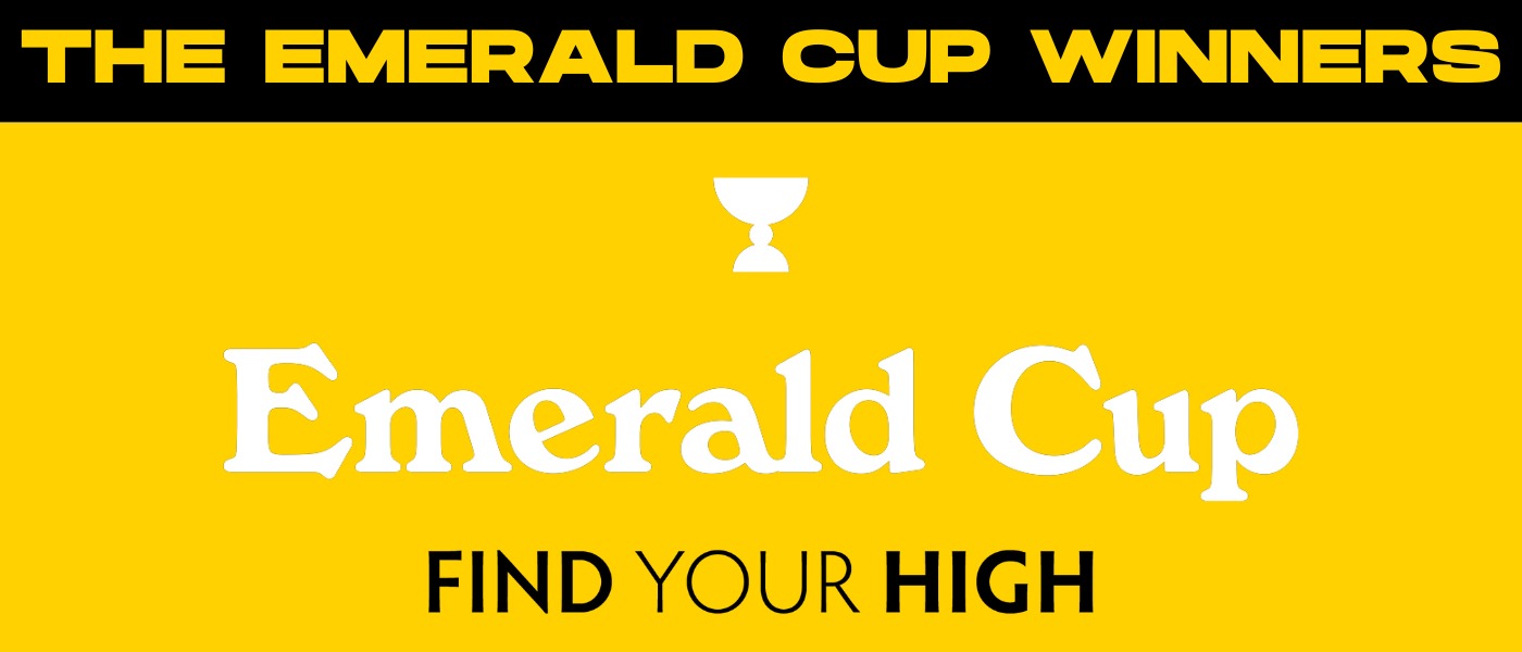 black and yellow banner image saying 'the emerald cup winners'