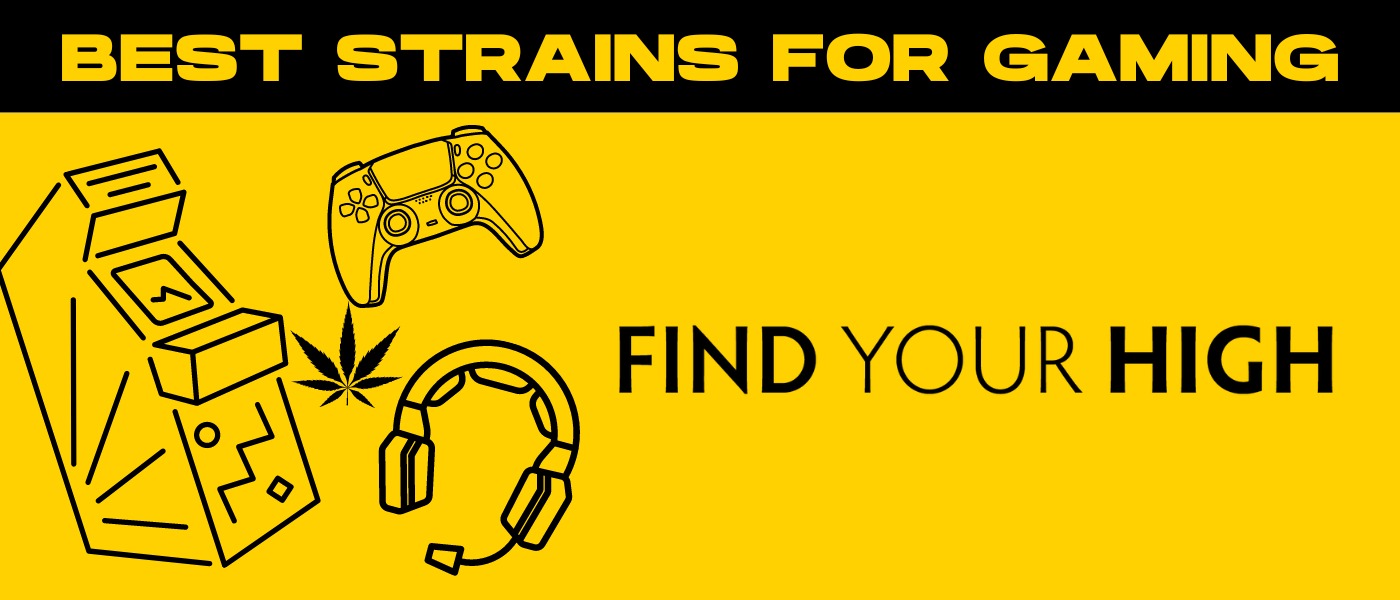 black and yellow image saying 'best strains for gaming'
