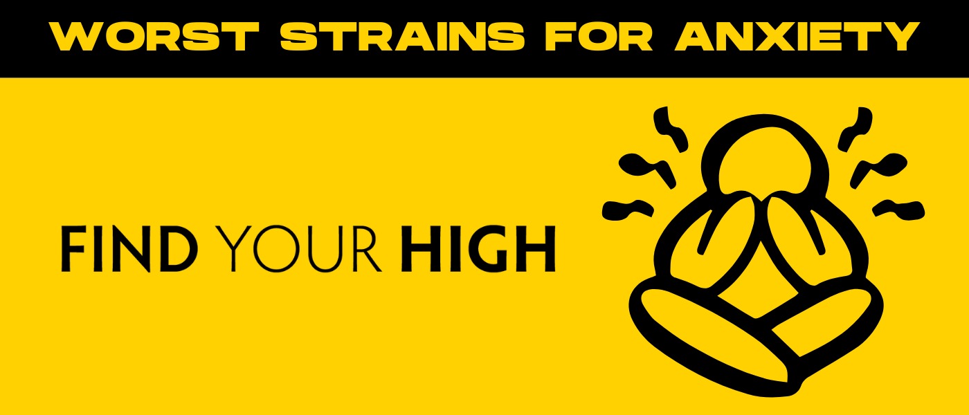 black and yellow image saying 'worst strains for anxiety'