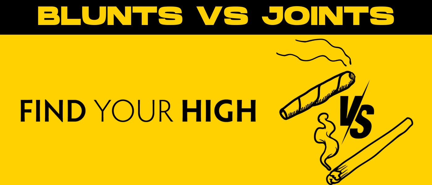 black and yellow banner image that says 'blunts vs. joints'