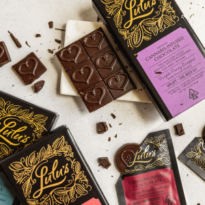 Brown and black cannabis-infused chocolate bars
