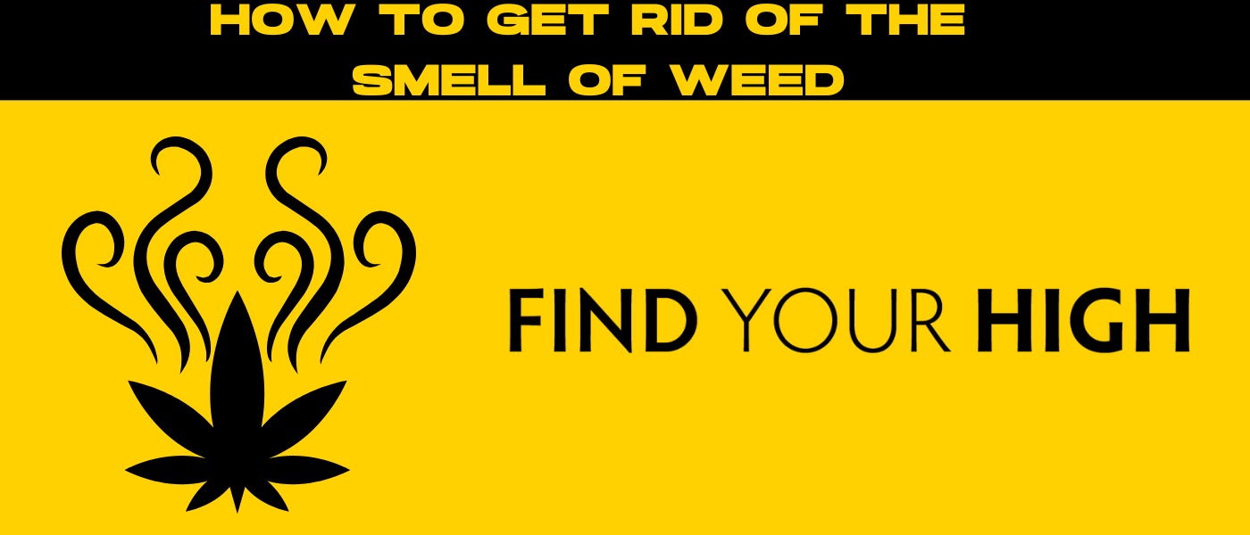 black and yellow banner image asking 'how to get rid of the smell of weed'