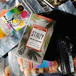 Cannabis products scattered across a table