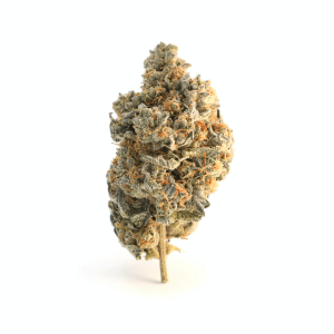 a fluffy green and brown cannabis nug
