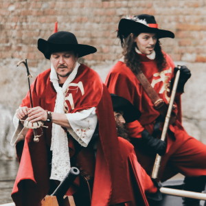 men dressed in pirate costumes