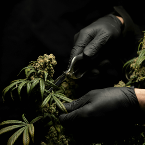 a person harvesting a cannabis plant