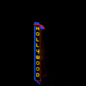 a lit up Hollywood theater sign