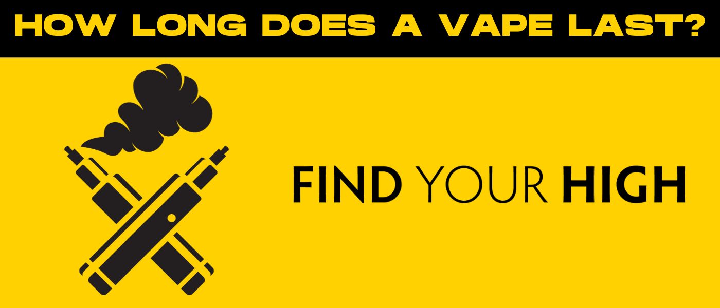 black and yellow banner image asking 'how long does a vape last'
