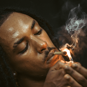 a man smoking a joint