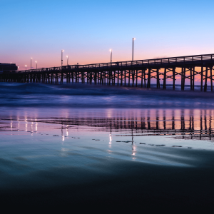 a pier after sunset
