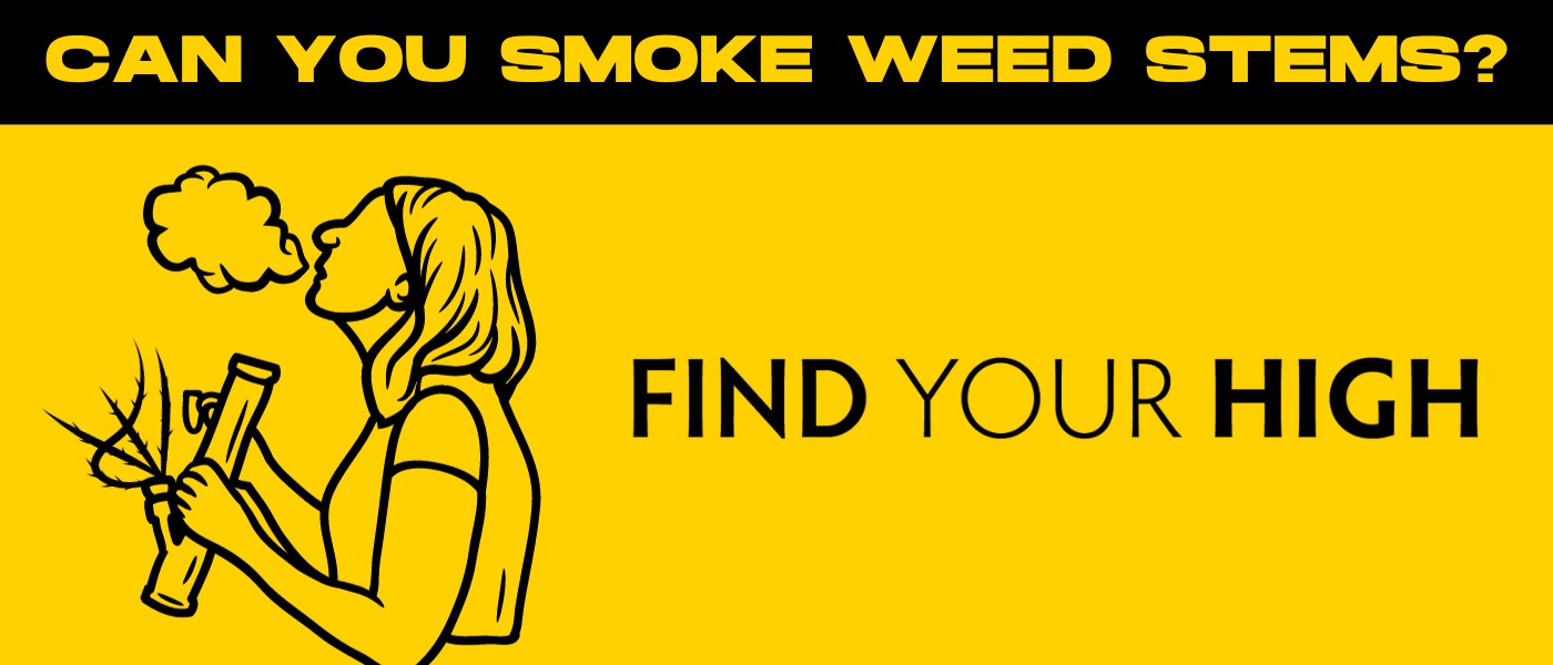 black and yellow banner image asking the question 'can you smoke weed stems?'