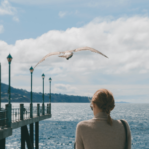 A woman looking out from the Redondo Beach pier