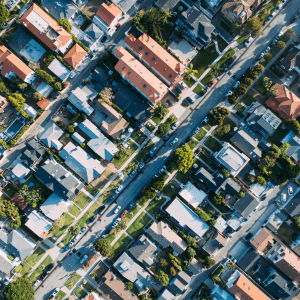 aerial view of a neighborhood in Garden Grove California