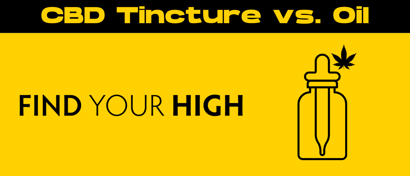 black and yellow banner image for cbd tincture vs oil