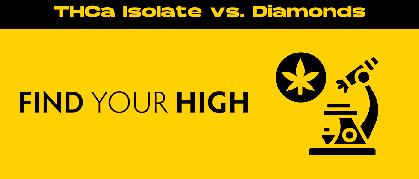 black and yellow banner image for THCa isolate vs diamonds
