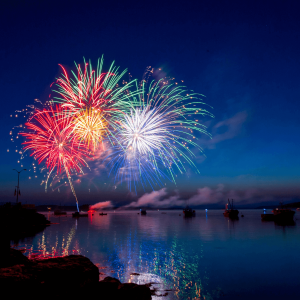 fireworks over an ocean