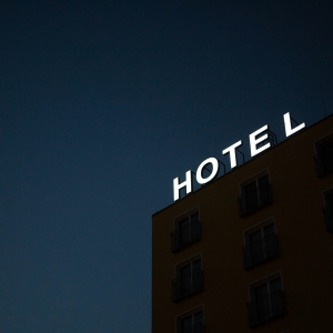 large building with ‘hotel’ sign