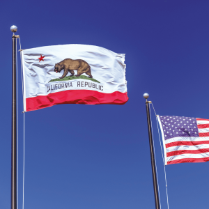 American flag next to California flag