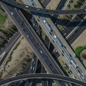 high angle photo of highways with cars driving