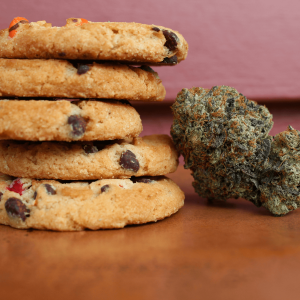 cookies pictured next to a cannabis nug