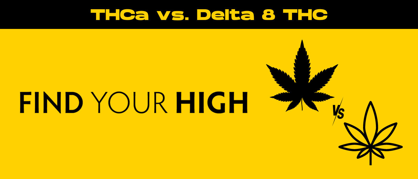 black and yellow banner image for thca vs delta 8 thc blog