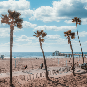 people on a bike trail near the beach