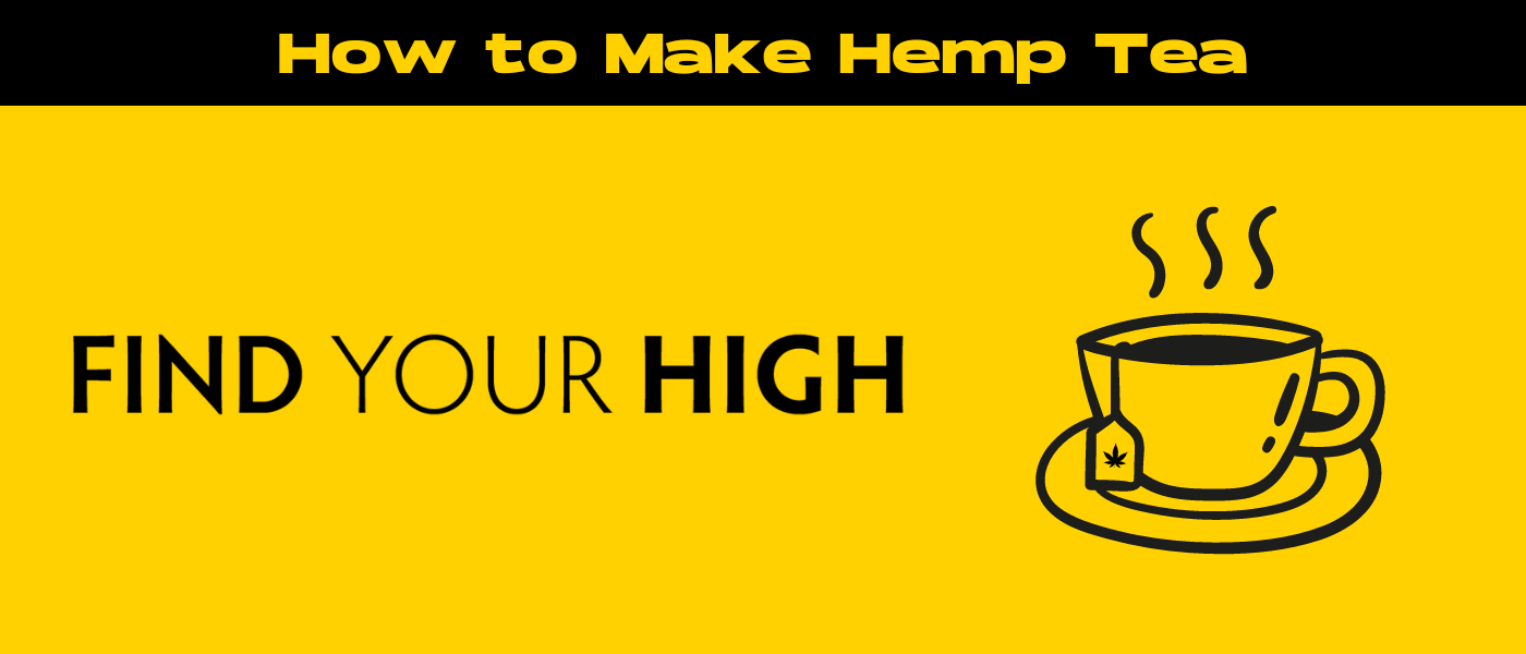 black and yellow banner image for how to make hemp tea blog