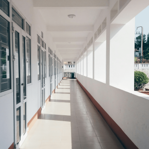 empty outdoor school corridor 