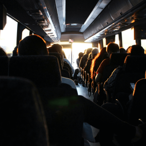 silhouettes of people in a bus