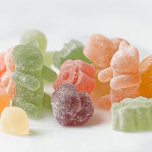 colorful gummy bears coated in sugar