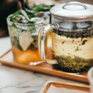 tea infuser with leaves inside