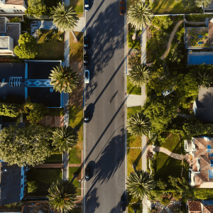 aerial view of California neighborhood