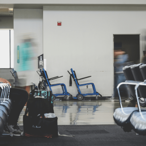 moving images of people in an airport