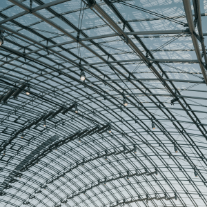 large metal structure with sky in the background