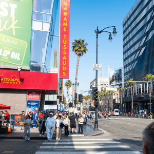 people walking on the Hollywood Walk of Fame