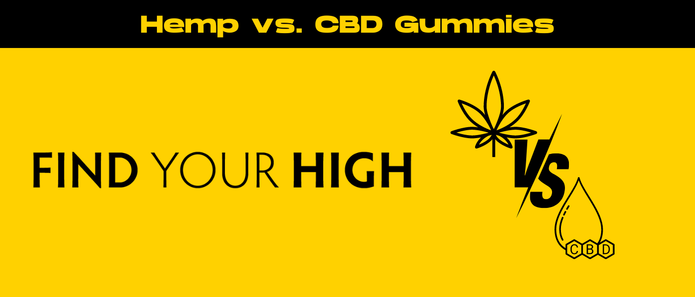 black and yellow banner image for hemp vs cbd gummies