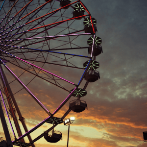 ferris wheel with sunset background