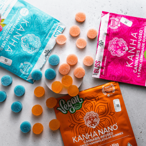 packages of colorful Kanha gummies